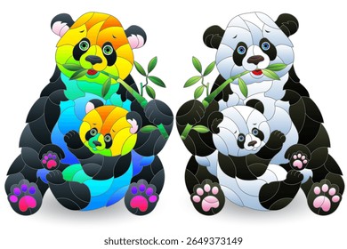 Panda abstrato, ilustração de contorno no estilo de vitrais, animais isolados em um fundo branco