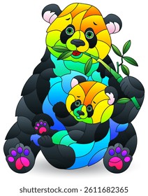 Abstract pandas, illustration in the style of stained glass, animals isolated on a white background