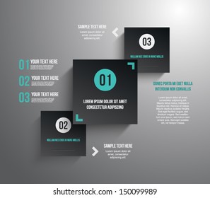 Abstract panel with paper banners over dark background for business design, infographics, reports, progress, step presentation, number options, websites or workflow layout. Clean and modern style