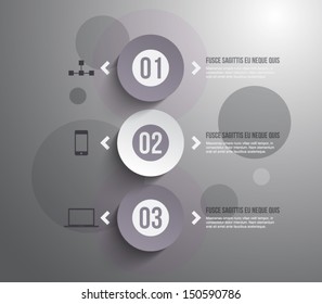Abstract panel with paper banners over dark background for business design, infographics, reports, progress, step presentation, number options, websites or workflow layout. Clean and modern style