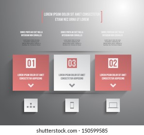 Abstract panel with paper banners over dark background for business design, infographics, reports, progress, step presentation, number options, websites or workflow layout. Clean and modern style
