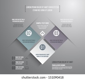 Abstract panel with paper banners over dark background for business design, infographics, reports, progress, step presentation, number options, websites or workflow layout. Clean and modern style