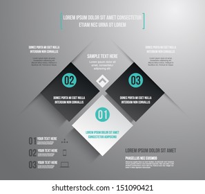 Abstract panel with paper banners over dark background for business design, infographics, reports, progress, step presentation, number options, websites or workflow layout. Clean and modern style