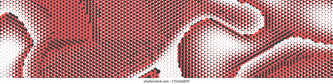 Abstract panoramic ethnic halftone background. Panorama, black white red color Backdrop with dots. Dotted soft lines pattern. Vector illustration.