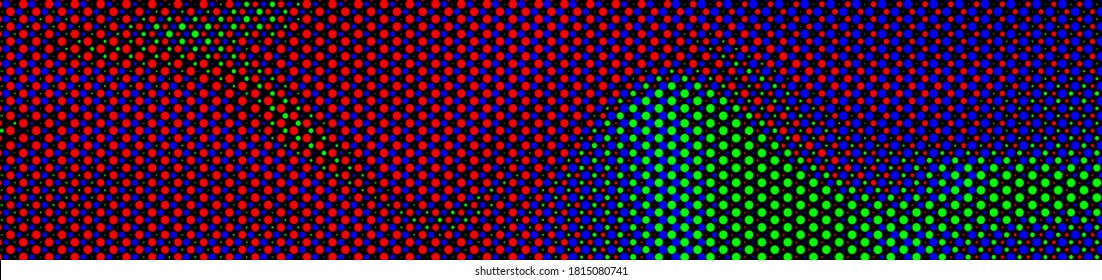 Resumen de fondo de medio tono panorámico. Panorama, color azul rojo verde Fondo con puntos. Patrón de líneas blandas con puntos. Ilustración vectorial.