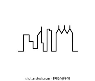Abstract panoramic landscape as continuous lines drawing on white. Vector