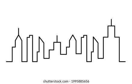 Abstract panoramic landscape as continuous lines drawing on white. Vector