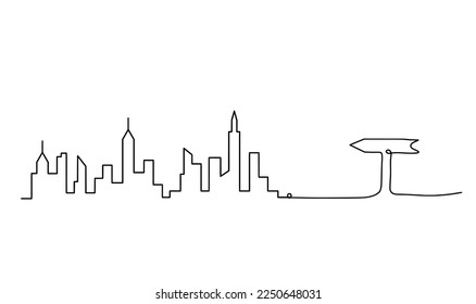 Abstract panoramic landscape with direction as continuous lines drawing on white. Vector