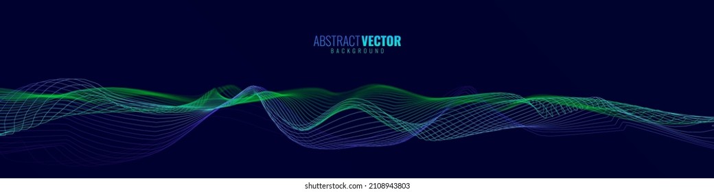 Resumen Del Fondo De La Música Panorámica. Ecualizador de sonido abstracto de ondas de línea. Espectro colorido, líneas de color de pulso de sonido. Ilustración vectorial. Papel de escritorio amplio oscuro.