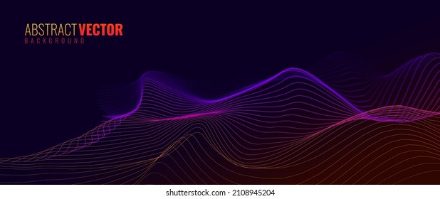 Resumen Del Fondo De La Música Panorámica. Ecualizador de sonido abstracto de ondas de línea. Espectro colorido, líneas de color de pulso de sonido. Ilustración vectorial. Papel de escritorio amplio oscuro.