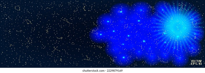 Abstract Panoramic Sky Map of Hemisphere with Christmas Illumination. Constellations on Night Starry Background. Vector. 3D Illustration