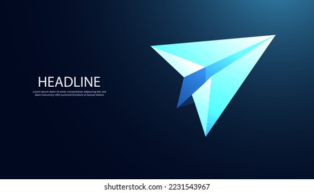 Abstract paper airplane On blue background, modern, futuristic, concept, business, success, achievement. for text modern technology concept