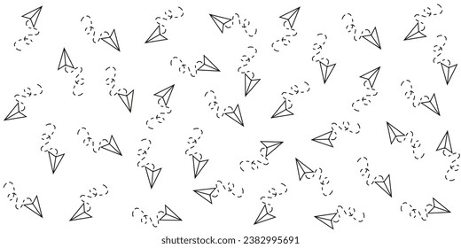 Abstract Paper airplane seamless pattern on white background. Children's ornament Simple black line plane. Vector illustration can be used t-shirt textile wallpaper print.