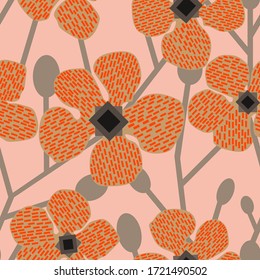 Abstract "paper applique" flowers vector seamless pattern for decoration, packaging, textile