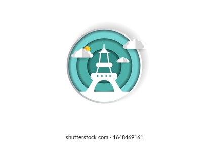 Abstract of paper art carve to Eiffel tower. background vector
