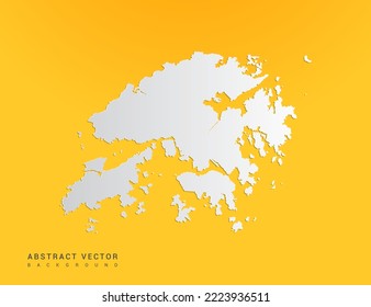 Gradiente de arte de papel abstracto del mapa de Hong Kong sobre fondo amarillo.