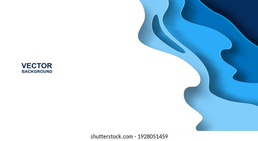 Abstract. Paper art overlap shape blue sea background. vector. illustration.