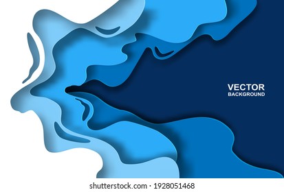 Abstract. Paper art overlap shape blue sea background. vector. illustration.