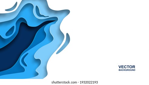  Abstract. Paper art overlap shape blue sea background. vector. illustration.