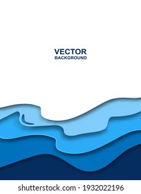 Abstract. Paper art overlap shape blue sea background. vector. illustration.