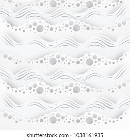 Abstract paper art sea or ocean water waves. Summer white elegant background. Paper sea waves with lines and bubbles. Paper cut style