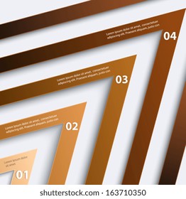 Abstract paper background with arrowheads up. Numbered steps & template infographic with brown arrows