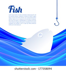Abstract paper background. Fish on the waves. Vector eps10