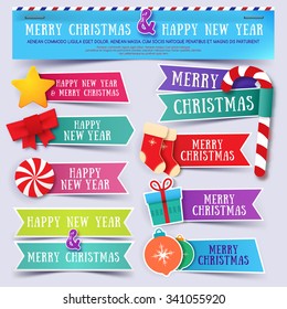 Abstract paper banners collection for merry christmas and happy new year.