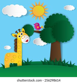 Abstract paper bird and giraffe. Vector illustration.