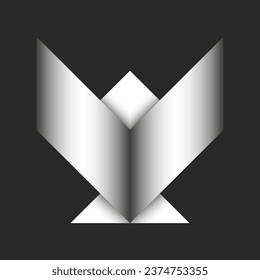 Abstract paper bird logo design, origami animal form triangles geometric shapes from folded white gradient paper sheet. 