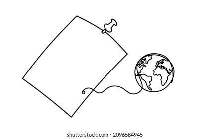 Abstract paper, book with globe as line drawing on white background. Vector