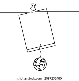 Abstract paper, book with globe as line drawing on white background. Vector
