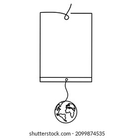 Papel abstracto, libro con globo como dibujo en fondo blanco. Vector