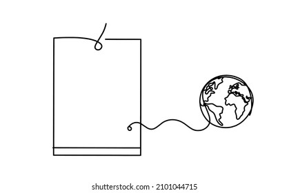 Papel abstracto, libro con globo como dibujo en fondo blanco. Vector