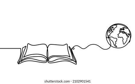 Abstract paper, book with globe as line drawing on white background. Vector