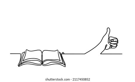 Abstract paper, book with hand as line drawing on white background. Vector