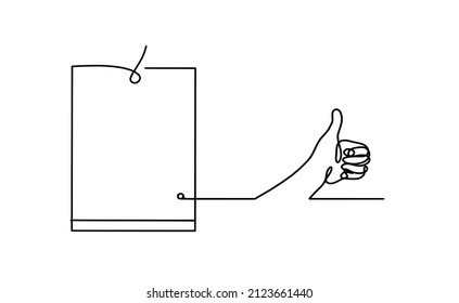 Abstract paper, book with hand as line drawing on white background. Vector