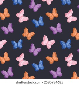 Abstract paper butterfly pattern. Colorful pattern of different butterflies. Butterflies with wings flying. Vector seamless repeating background in simple style.