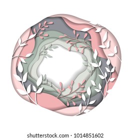 Abstract paper carve spring background with branch of lilac. Paper cut layer style. Design element for flyers, presentations and posters. Vector illustration.