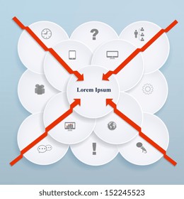 Abstract paper circles with red arrows. Infographics