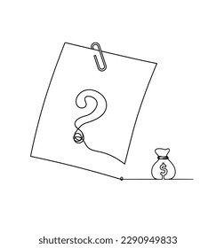 Abstract paper with paper clip and dollar as line drawing on white as background. Vector