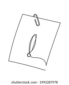 Abstract paper with paper clip and exclamation mark as line drawing on white as background. Vector