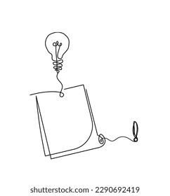 Abstract paper with paper clip and exclamation mark as line drawing on white as background. Vector