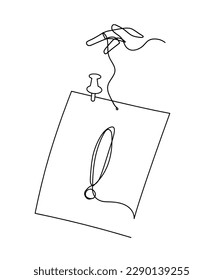 Abstract paper with paper clip and hand as line drawing on white as background. Vector
