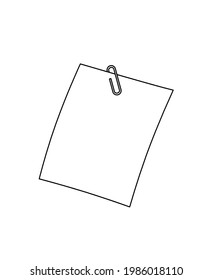 Abstract paper with paper clip as line drawing on white as background. Vector