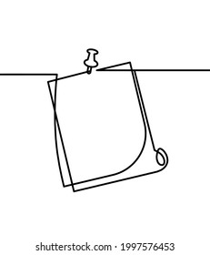Abstract paper with paper clip as line drawing on white as background. Vector