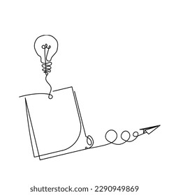 Abstract paper with paper clip and paper plane as line drawing on white as background. Vector