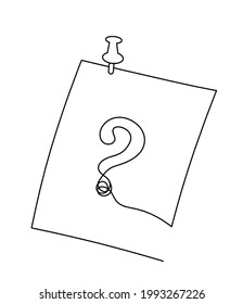 Abstract paper with paper clip and question mark as line drawing on white as background. Vector