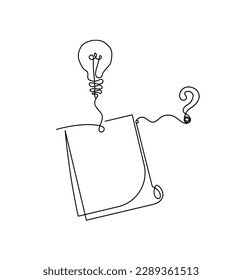 Abstract paper with paper clip and question mark as line drawing on white as background. Vector
