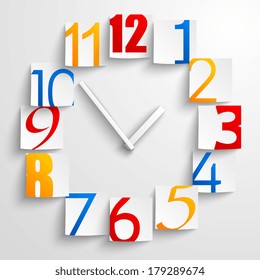 Abstract paper clock with bright digits vector illustration